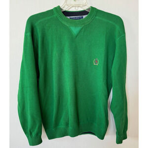 Vintage Mens Tommy Hilfiger Green Sweater Embroidered Crest Pullover M Crew Neck